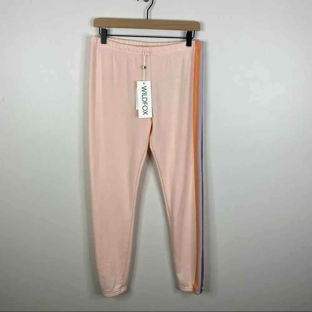 Wildfox Striped Love Life Jack Jogger Pant in Pink Grapefruit NWT Women's Small